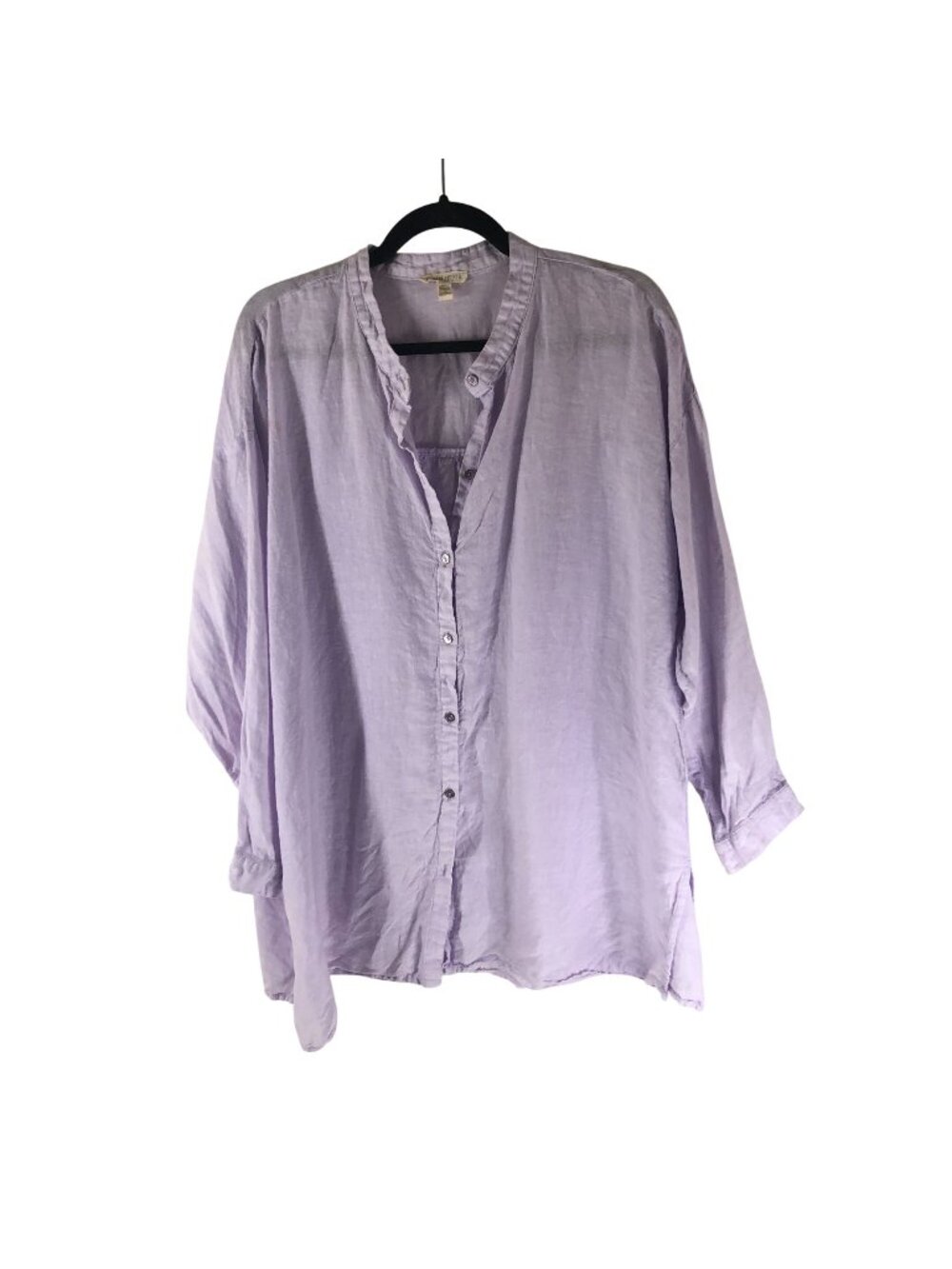 Eileen Fisher Lavender Organic Linen Button-Down Tunic Top XL Relaxed Fit